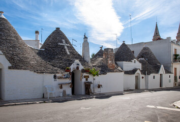  Trulli village in Alberobello, Italy. The style of construction is specific to the Murge area of...