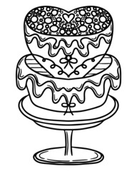 Wedding coloring page with big cake