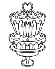 Wedding coloring page with big cake