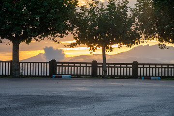 Fototapeta na wymiar Backplate picture showing asphalt parking in a beautiful sunrise