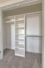 Interior view of a closet for clothes storage and home organization ideas