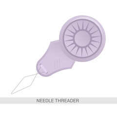 Vector flat sticker tailor needle threader icon on white background.