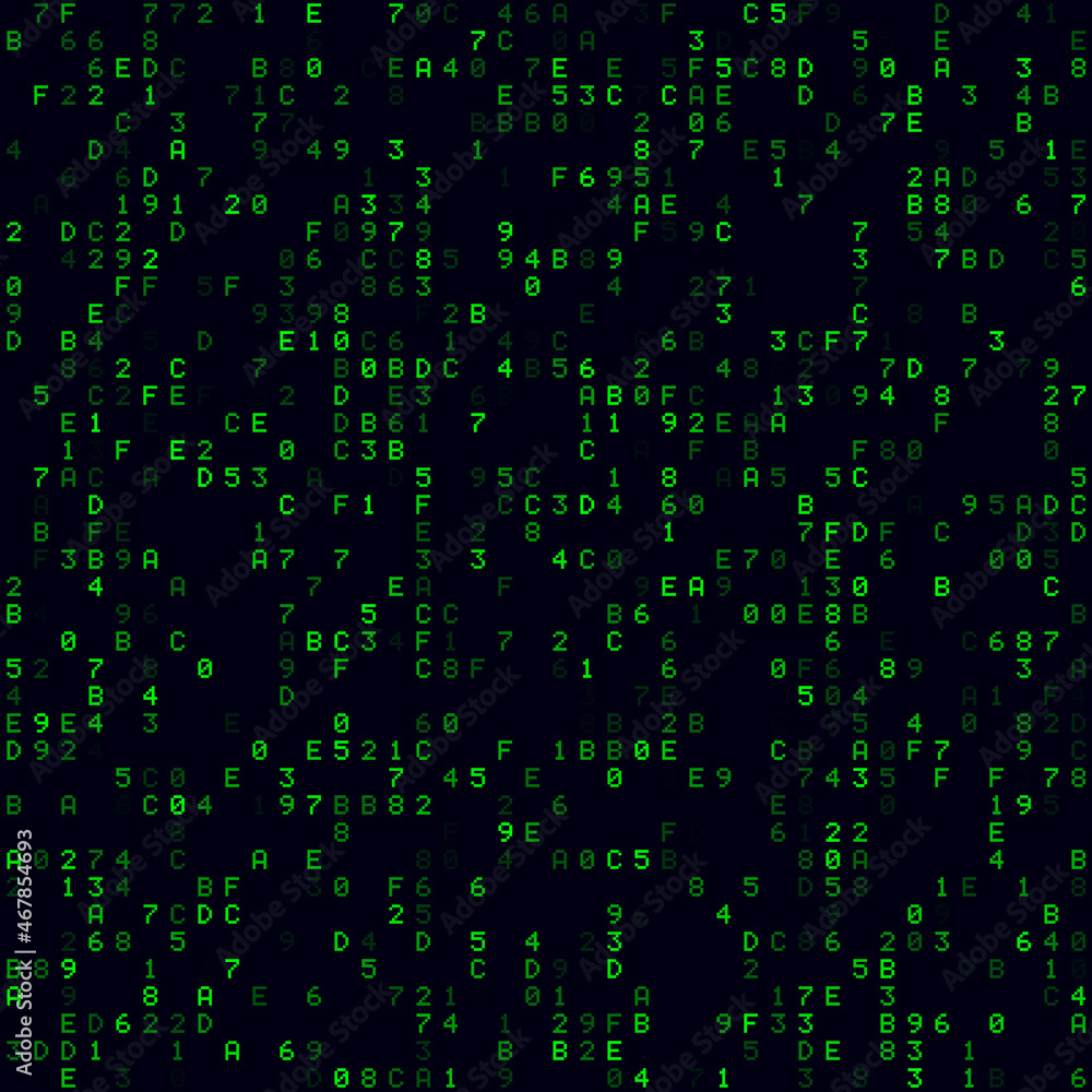 Poster abstract technology background. green sparse hexadecimal background. medium sized seamless pattern. 