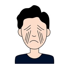 Flat illustration vector graphic of sad and unhappy expression face man character