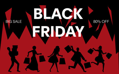 Black friday sale banner with shopper silhouette design