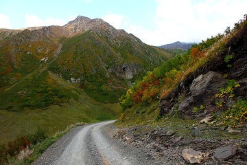 Mountain road in Georgia on an autumn day.