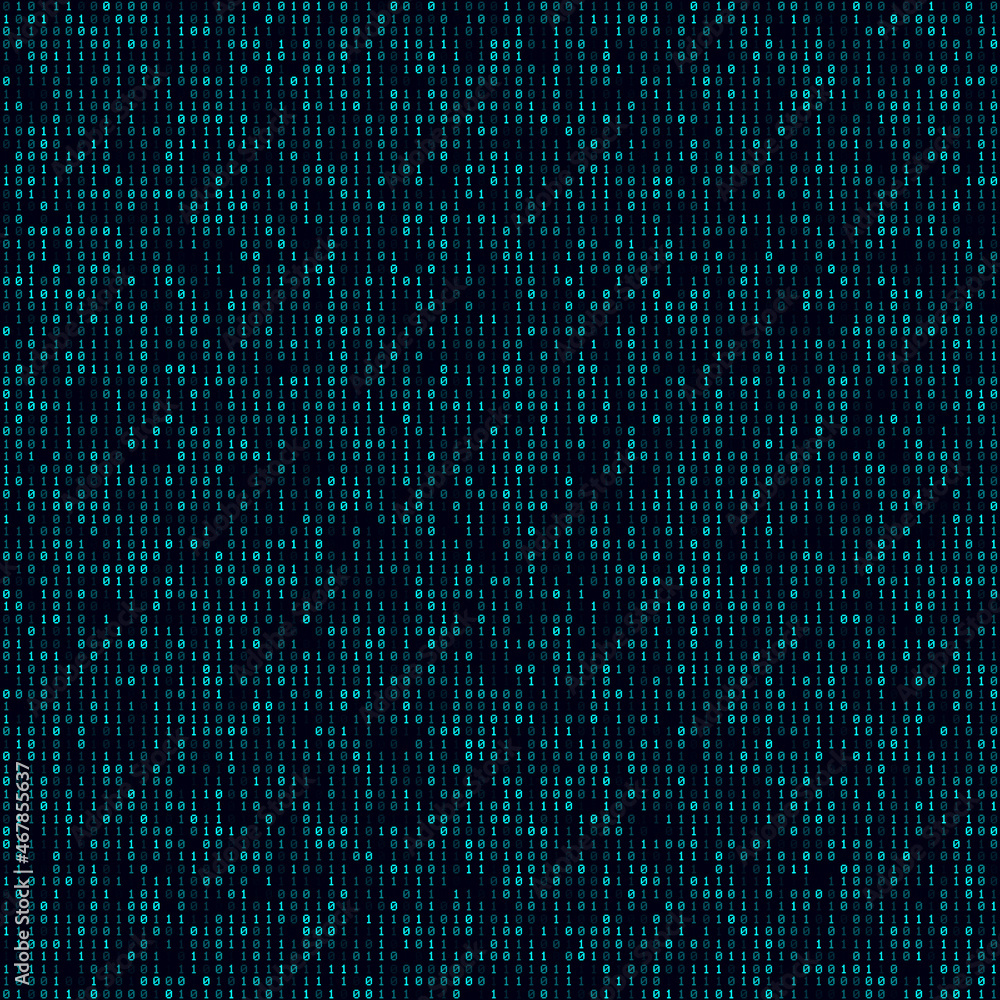 Poster technology background. cyan filled binary background. big sized seamless pattern. vibrant vector ill