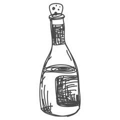 bottle of champagne, wine hand drawn, skatch, doodle