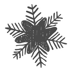 Hand drawn snowflake sketch doodle illustration. Handdrawn winter christmas concept.
