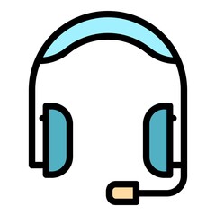 Audio headset icon. Outline audio headset vector icon color flat isolated