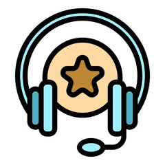 Cord audio headset icon. Outline cord audio headset vector icon color flat isolated