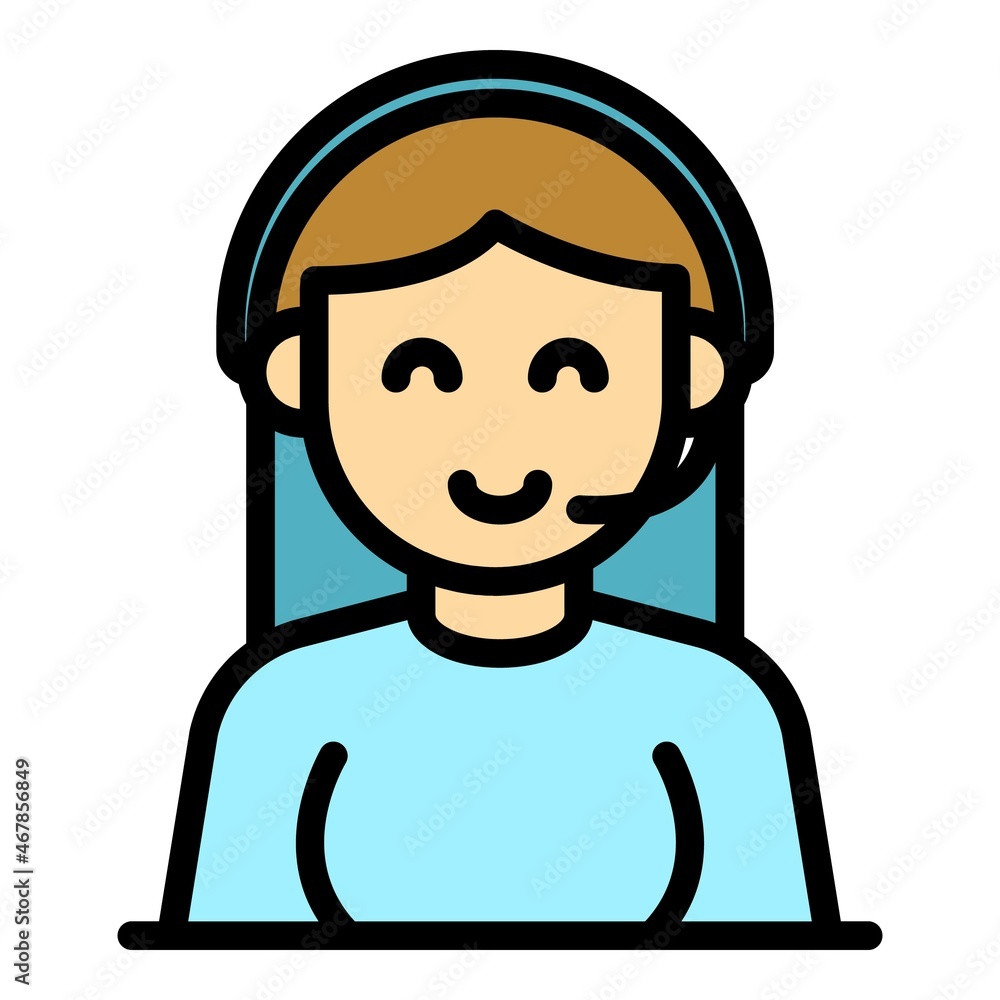 Poster headset call icon. outline headset call vector icon color flat isolated