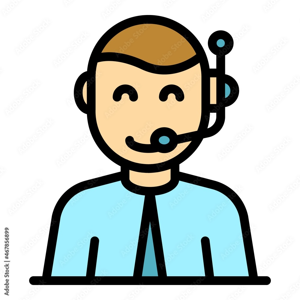 Poster headset communication icon. outline headset communication vector icon color flat isolated