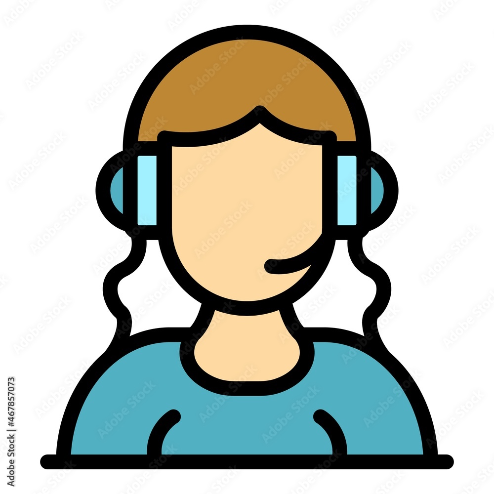 Wall mural Call center headset icon. Outline call center headset vector icon color flat isolated - Wall murals