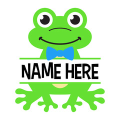 Vector Male Frog Name Frame on White Background