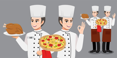 Professional Man Chef working character vector design, with different poses vector illustration cartoon character