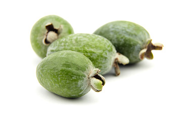 Feijoa fruits or pineapple guava isolated on white