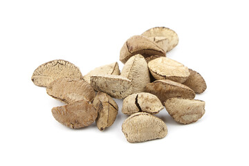 Fototapeta na wymiar Brazil nuts or Bertholletia excelsa seeds isolated on white