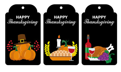 Happy Thanksgiving labels. Thanksgiving food and space for text