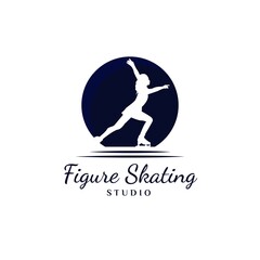 Women Figure Skating Logo Design. Logo design for ice skating dance studio. Vintage, classic, luxury, and premium Logo
