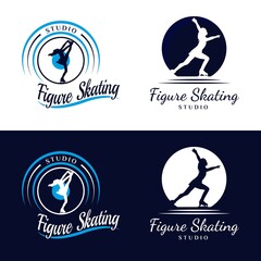 Women Figure Skating Logo Design. Logo design for ice skating dance studio. Vintage, classic, luxury, and premium Logo © Aloysius