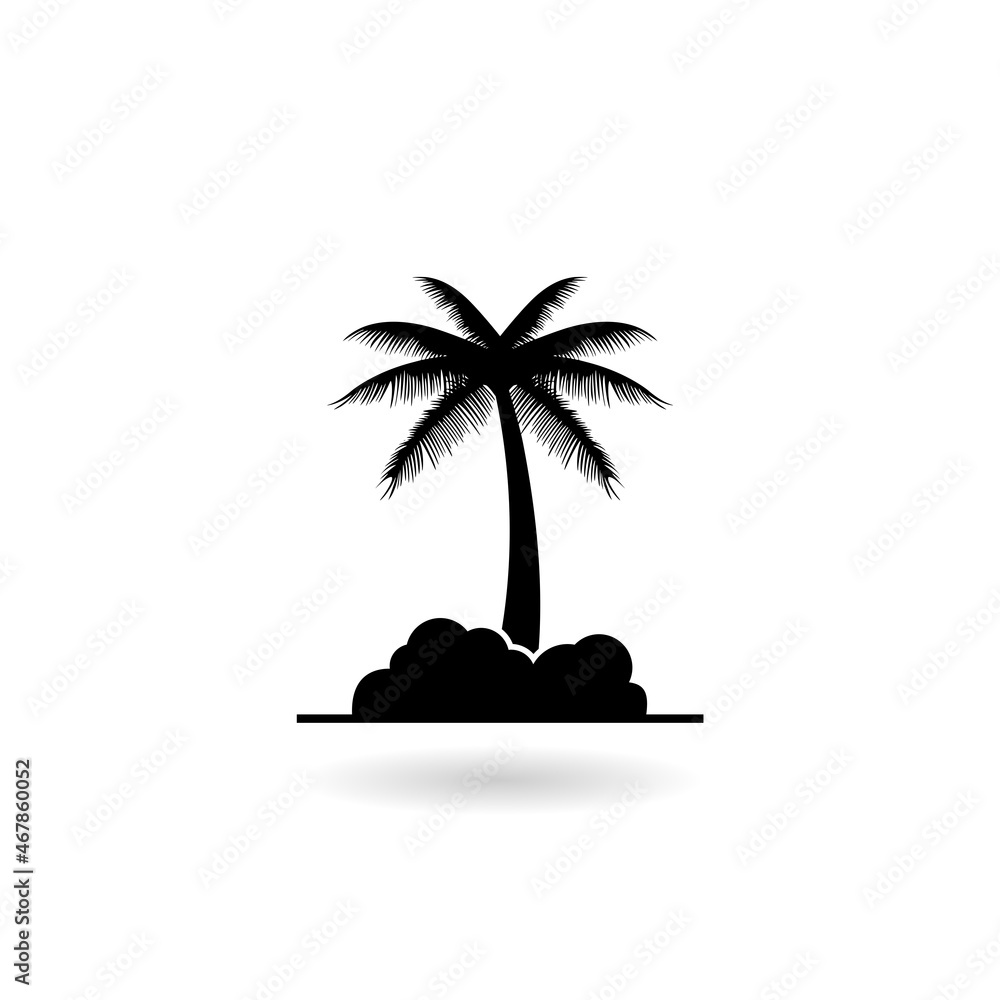 Poster palm tree icon with shadow isolated on white background