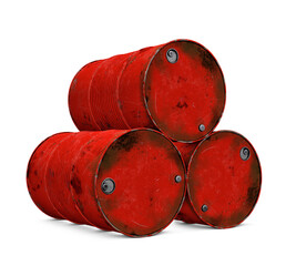 red metal barrels isolated on white background