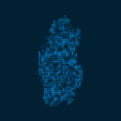 Obraz premium Qatar dotted glowing map. Shape of the country with blue bright bulbs. Vector illustration.