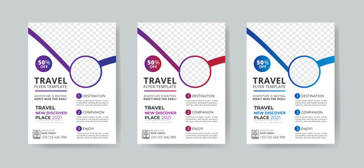 Travel and Tourism Flyer Layout with 3 Colorful Accents and Grayscale Elements