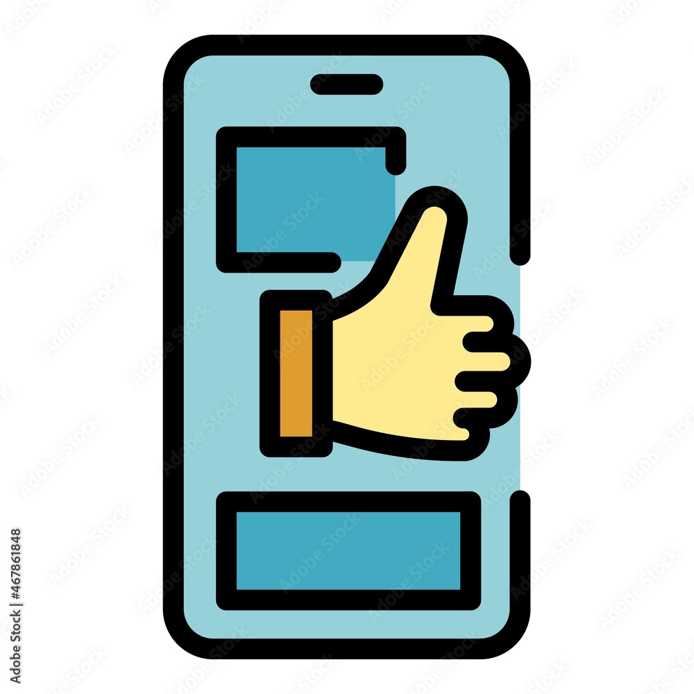 Poster thumb up chat product review icon. outline thumb up chat product review vector icon color flat isola