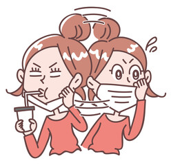 マスクをつけたり外したりする女性