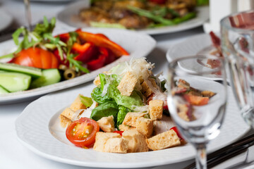 salad of baked chicken meat, individual salad