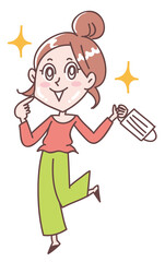 マスクを持った美肌の喜ぶ女性