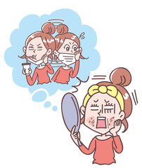 肌荒れの原因にマスクの心当たりがありショックを受ける女性