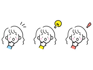 何かに気づく若い女性のシンプル線画なイラストセット