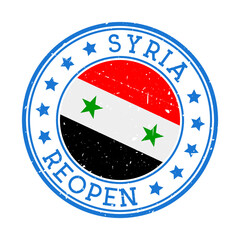 Syria Reopening Stamp. Round badge of country with flag of Syria. Reopening after lock-down sign. Vector illustration.