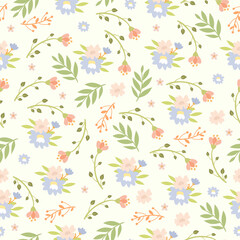 Pastel seamless pattern with flowers. Pastel seamless pattern with flowers. Spring doodle flowers