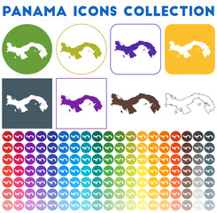Panama icons collection. Bright, colorful, trendy map icons. Modern Panama badge with country map. Vector illustration.