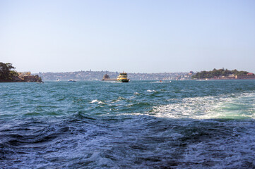 Harbour with Fort Denison, Garden Island and ferry (first fleet class), Sydney, NSW, Australia