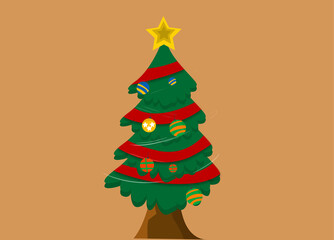 Naklejka premium Christmas tree with really cool lights and ribbons and green leaves