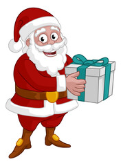 Santa Claus Holding Gift Present Christmas Cartoon