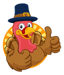 Turkey Pilgrim Hat Thanksgiving Cartoon Character