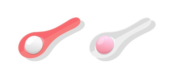 White and red glutinous rice balls with spoons, glutinous rice desserts, Chinese and Taiwanese festivals: Lantern Festival or Winter Solstice, cartoon comic vector illustration