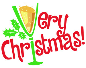 Naklejka premium Merry christmas sign with sparkling champagne glass