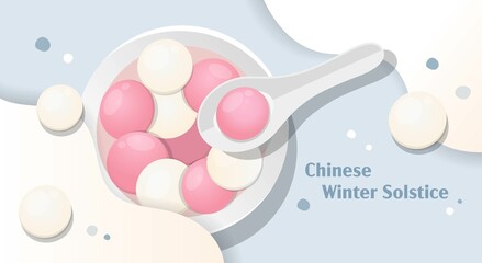 Chinese and Taiwanese festivals, Lantern Festival or Winter Solstice blessing greeting card, delicious glutinous rice balls, colorful, cartoon comic illustrations abstract background