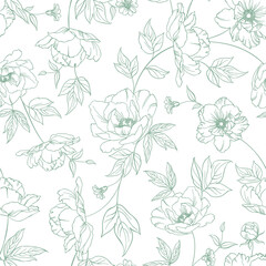 Seamless pattern from flowers of peonies on a white background.