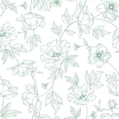Gardinen Blumen Muster  Seamless pattern from flowers of peonies on a white background.  © Kotkoa