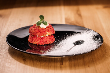 Studio shot of small gourmet dessert