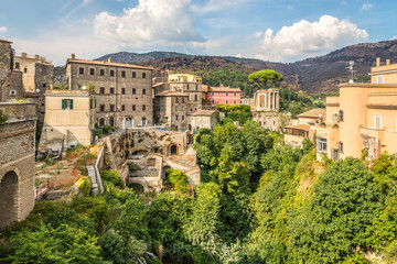 Fototapeta na wymiar View at the Vesta Temple in old town of Tivoli in Italy