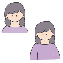 ロングヘアの女の子のバストアップアイコンイラスト